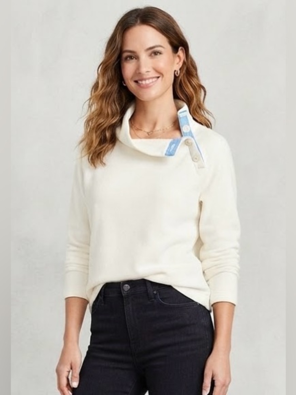 J. Crew Off-White  Button Shoulder Sweatshirt with Chambray detail